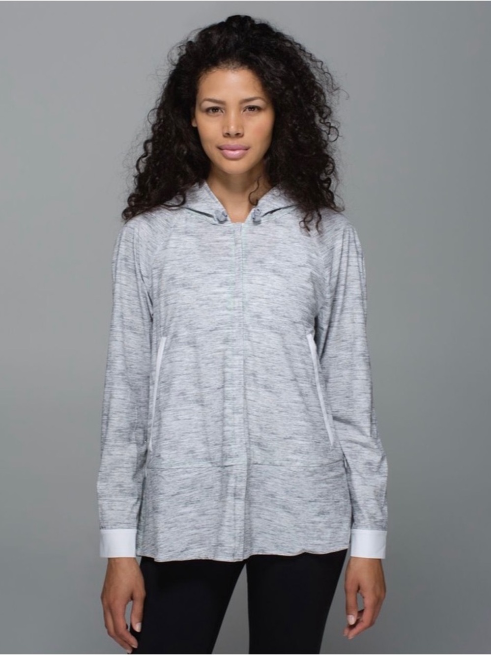 lululemon athletica Sun Showers Light Heather Gray Hooded Zip Jacket Sz 6